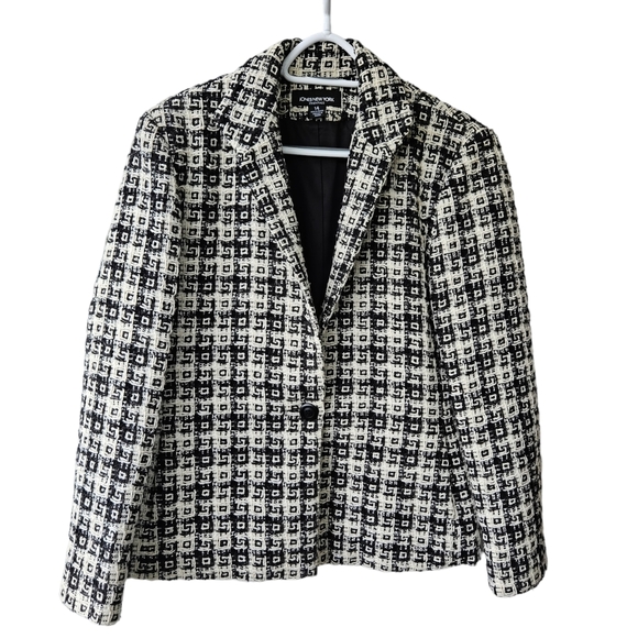 Jones New York Jackets & Blazers - Jones New York Black and Off-white Blazer Wool Blend Thick Textured Size 12